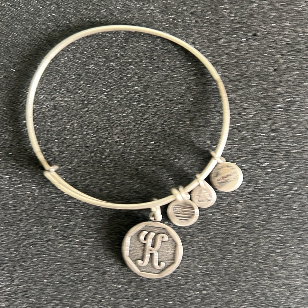 Alex and Ani K letter Initial silver Charm Bracelet adjustable Bangle boho glam